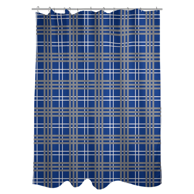 Plaid Shower Curtain Set, Bleu / blanc / argent