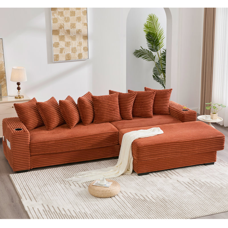 Canapé modulaire en L 110,75 po, Tissu orange