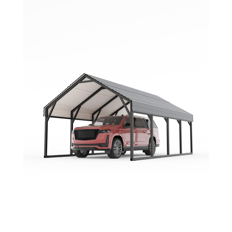 12x26 FT Metal Carport, Heavy Duty Steel Shelter w/ Reinforced Frame for Trucks, Boats & Tractors