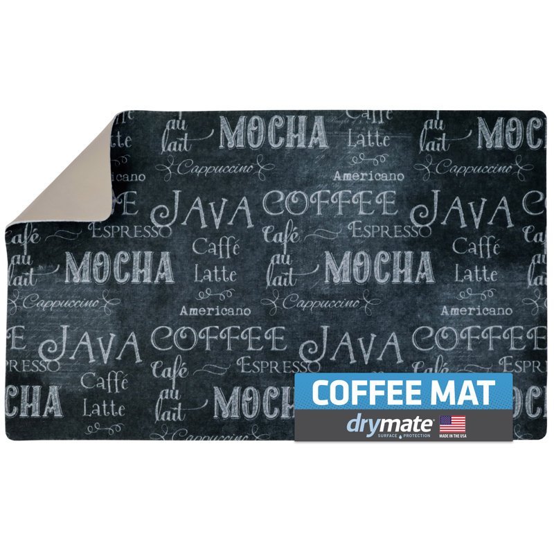 Le tapis de cafetière protège et décore les comptoirs - absorbant, imperméable et lavable à la machine, Tableau noir « Java »