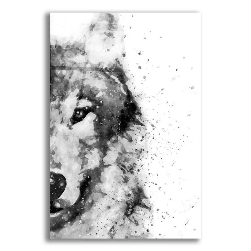 Art mural en verre épique «Wolf At Attention» par Brandon Wong, H 16 po x l 12 po x P 0,13 po