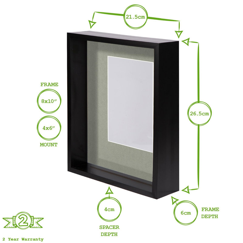 Nicola Spring - 8" x 10" 3D Deep Box Photo Frame - 4" x 6" Mount, Black