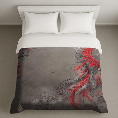 Red Grey Floral Swirls Duvet Covers