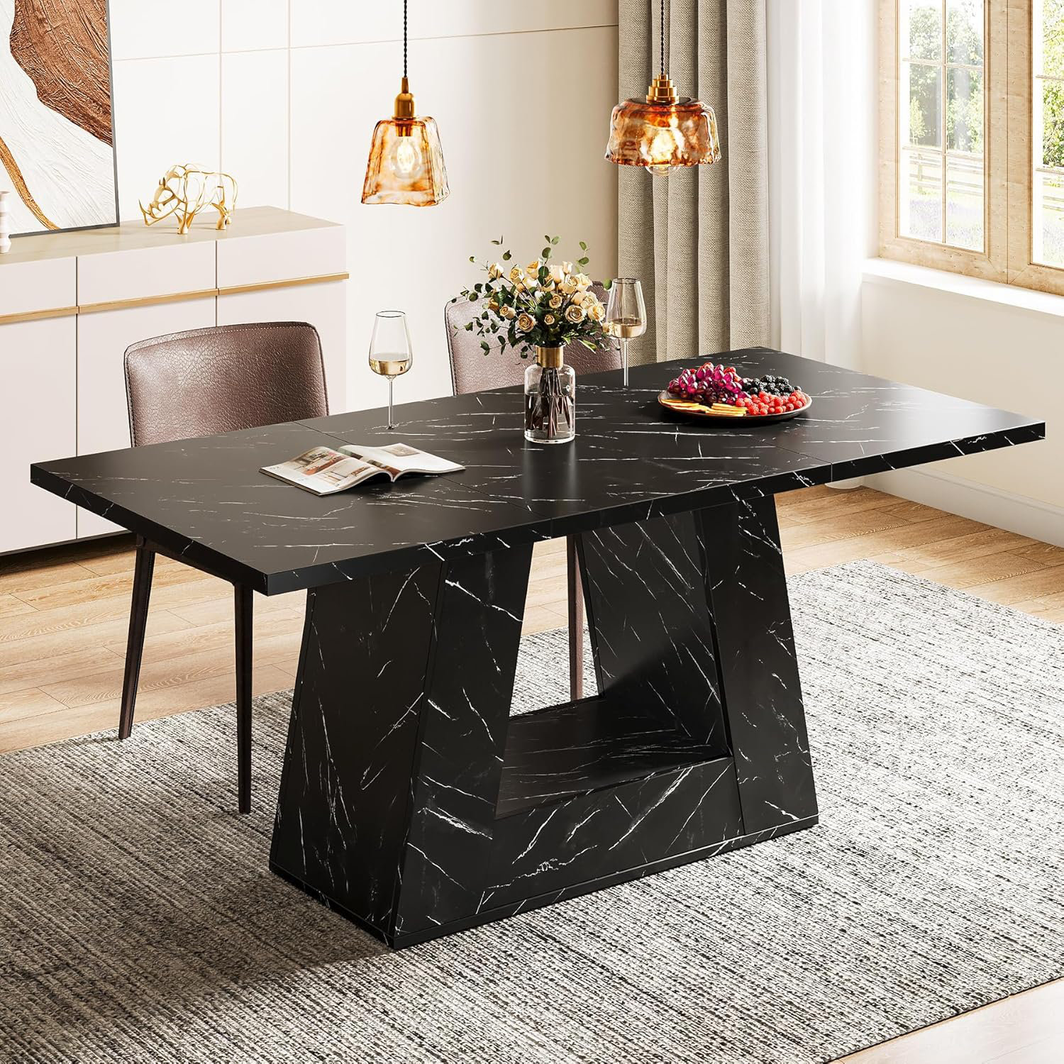63" Dining Table For 4 With Sturdy Base
