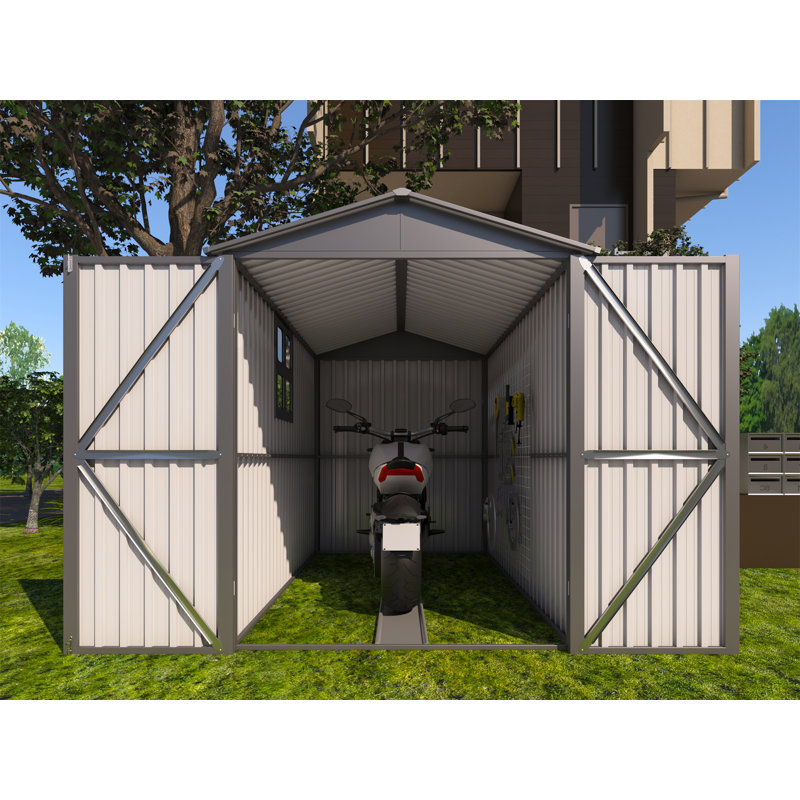 Remise de rangement extérieure pour moto en acier avec fenêtre, Gris