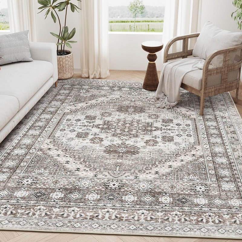 Tapis lavable antidérapant Medallion (brun), Rectangle 7 pi x 9 pi