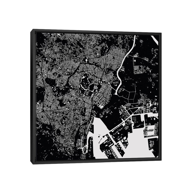 « tokyo », impression carrée sur toile tendue, H 18 po x l 18 po x P 1,5 po, Toile avec cadre noir, Pas de tapis