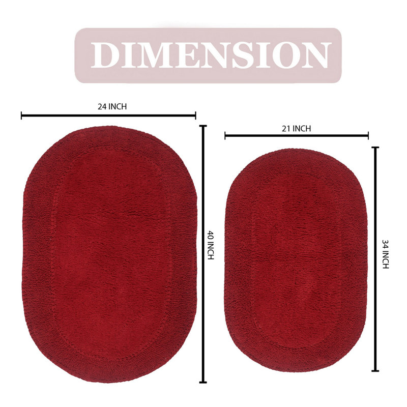 Xie Double Ruffle Oval 100% Cotton piece Bath Rug Set, Red