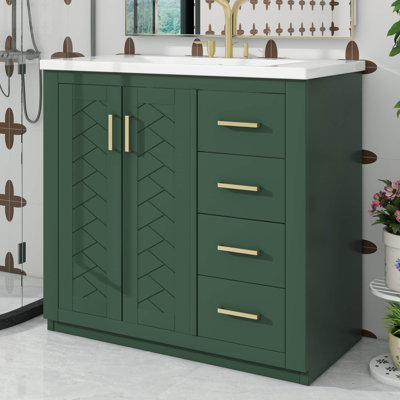 36'' Bathroom Vanity With Ceramic Sink Set, Independent Vanity Unit Furnished With 3 Drawers