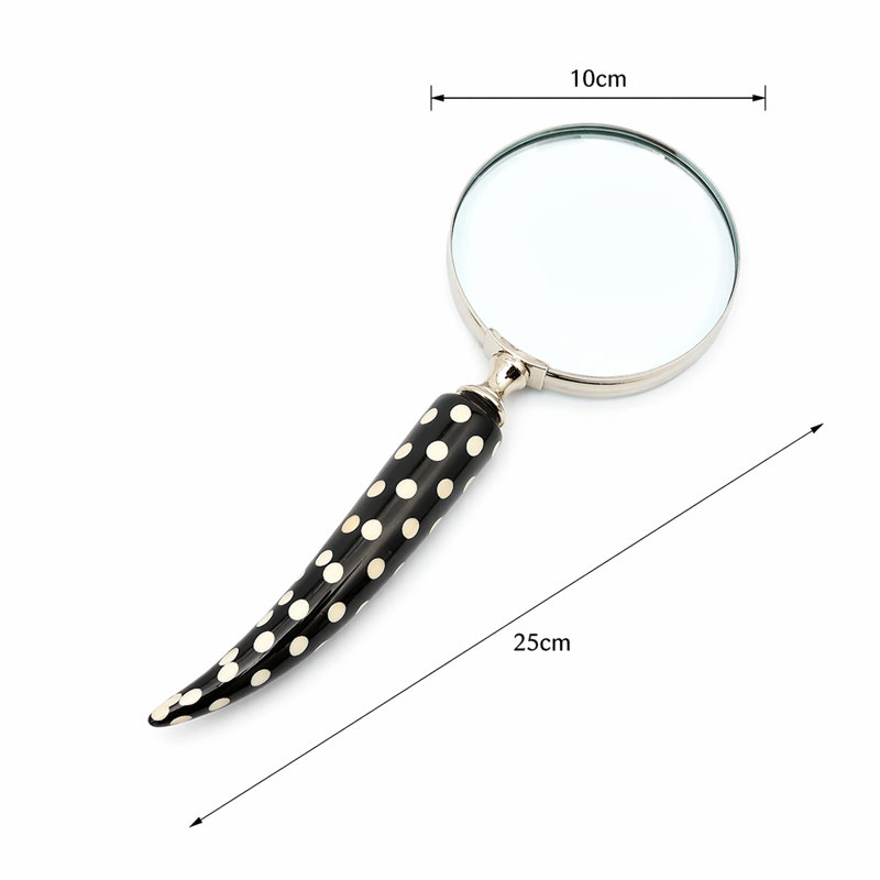 Dotted Resin Handle Magnifying Glass with Steel Frame - Black 