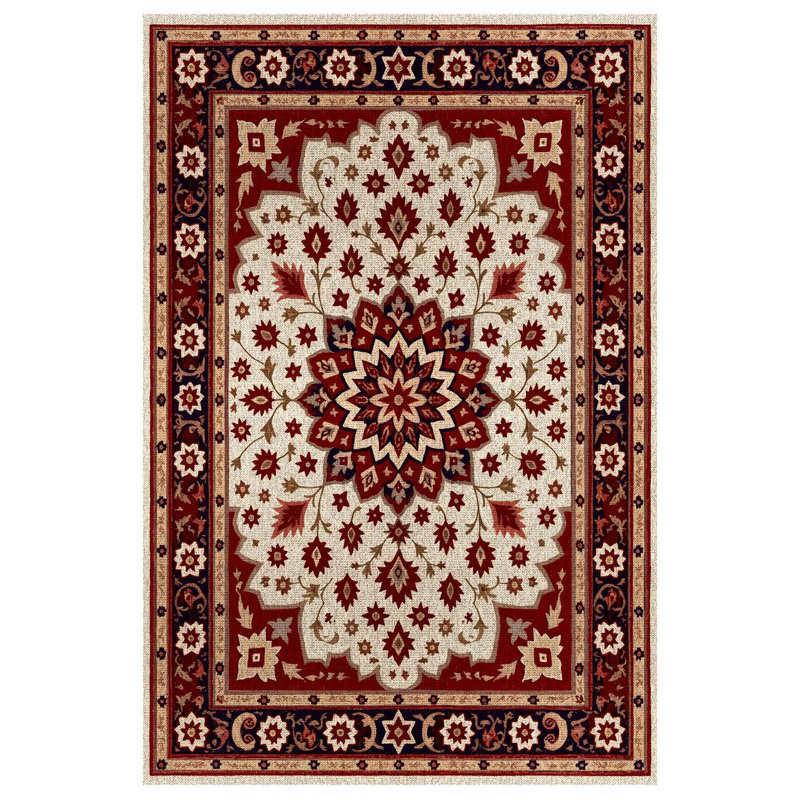 Giget Collection Digital Print Cotton-Polyester Burgundy Floral Rug, Runner 6'7" x 13'2"