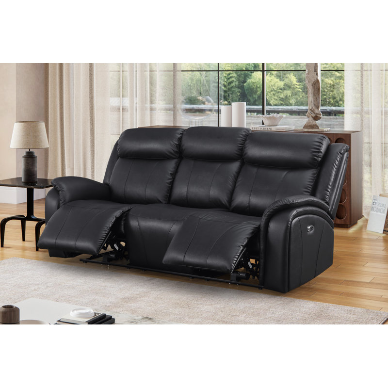 Ackermanville 85'' Faux Leather Power Reclining Sofa, Black Faux Leather