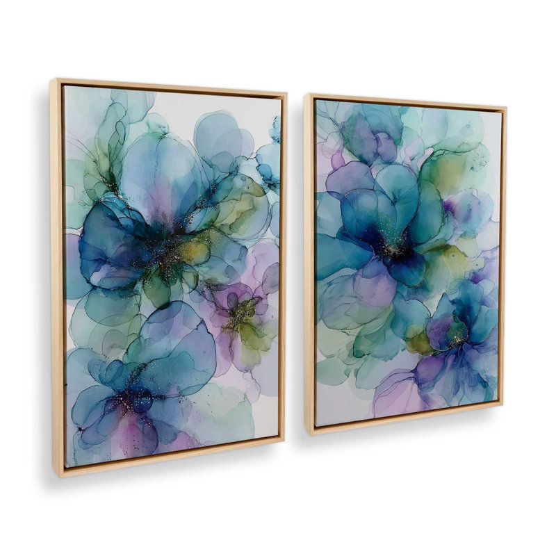 Blooming Mirage, ensemble de 2 impressions, 12 po x 8 po, Cadre flottant en érable américain