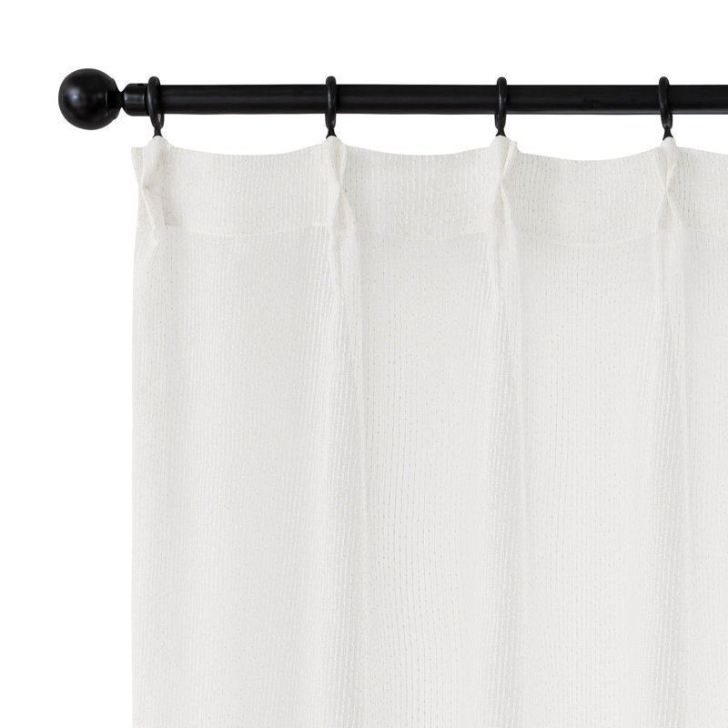 Pinch Pleat Semi-Sheer Single Curtain Panel with Rings and Clips Included, 38" W x 96" L, Cream