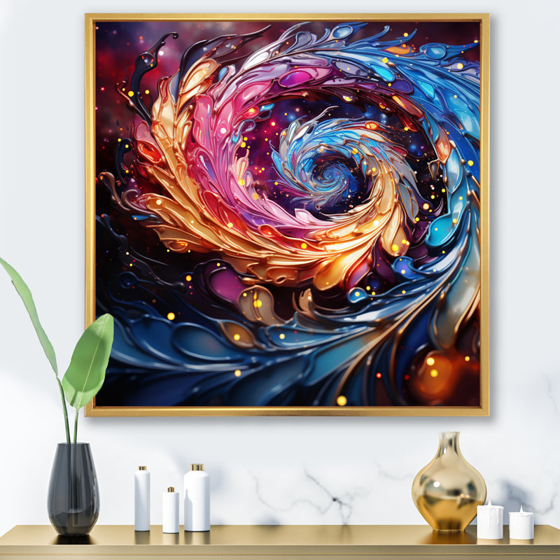 Un tourbillon coloré sur toile, Cadre flottant doré, 24" H x 24" W
