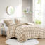Ensemble d'édredon 3 très grands lits, face en velours avec dossier en microfibre, rembourrage en duvet synthétique pour la chaleur hivernale, surpiqûres 3D au look magnifique, boîte, lavable à la machine, brun 3 pièces, 100%-120954499-120954498