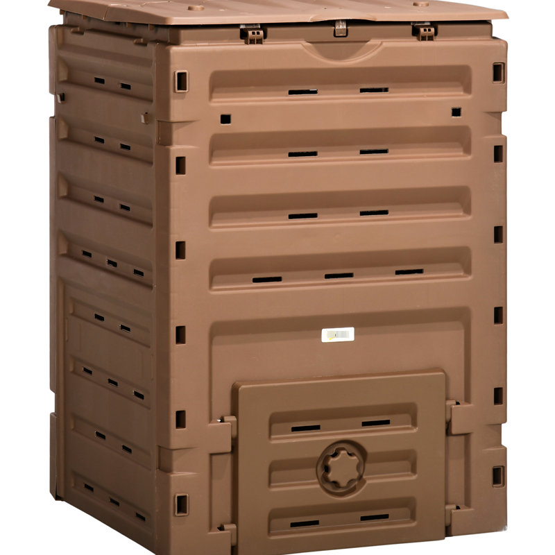 Bac à compost de jardin de 120 gallons, 80 évents et 2 portes coulissantes pour un résultat rapide de la fertilité du sol, léger, ouvertures de ventilation en gallons bruns, portes, génération rapide de terre