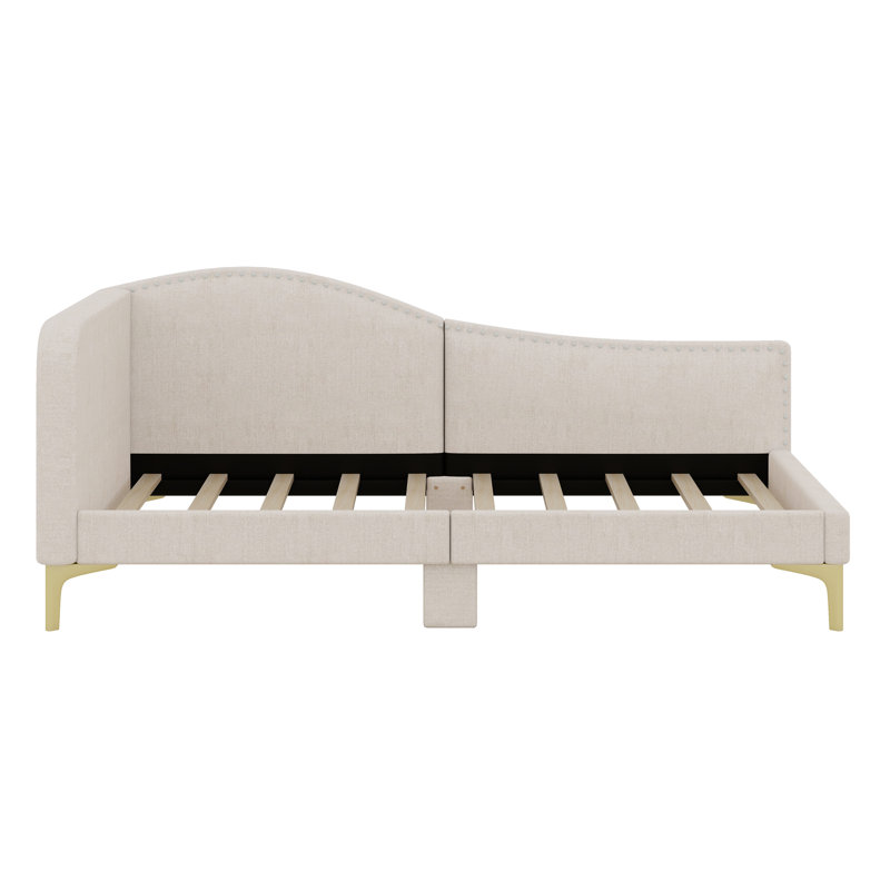 Upholstered Daybed With Headboard And Armrest, Beige, Twin