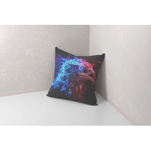 Cyber Eagle Pillow Cover, Futuristic Neon Bird Art in Blue & Red