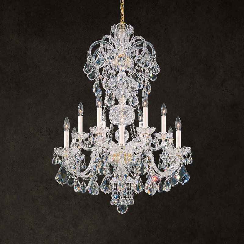 Olde World 12 Light 30in x 39in Chandelier in Polished Gold with Clear Radiance Crystals, Czech, Gold