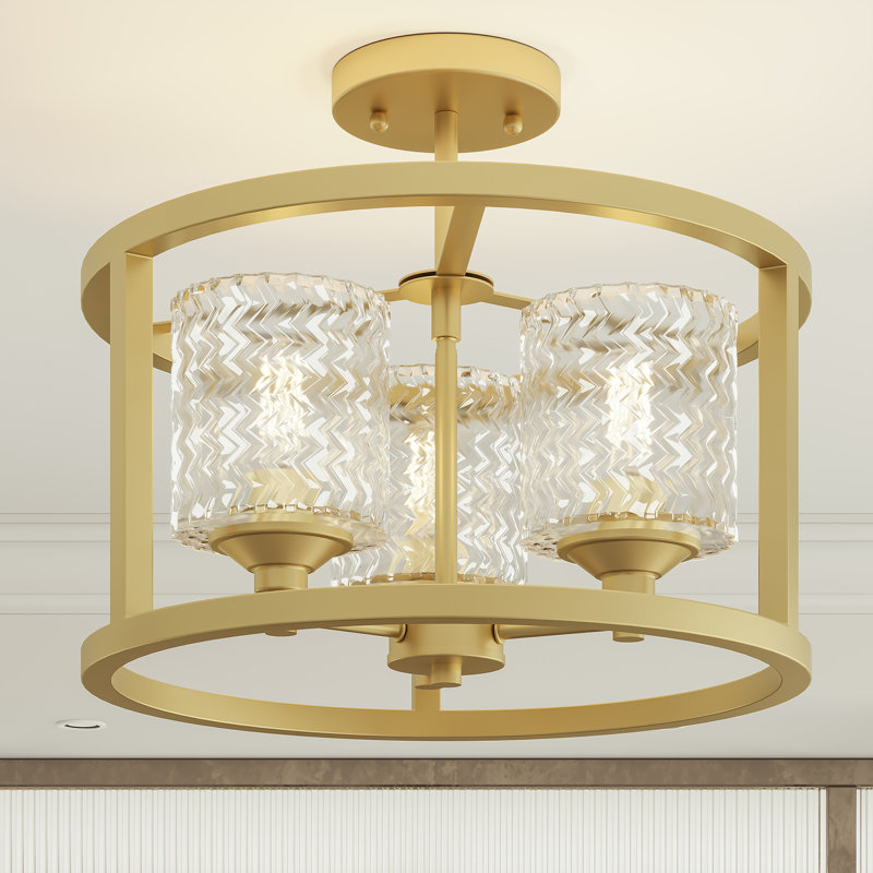Plafonnier semi-encastré 3 lumières Maroney, Laiton satiné