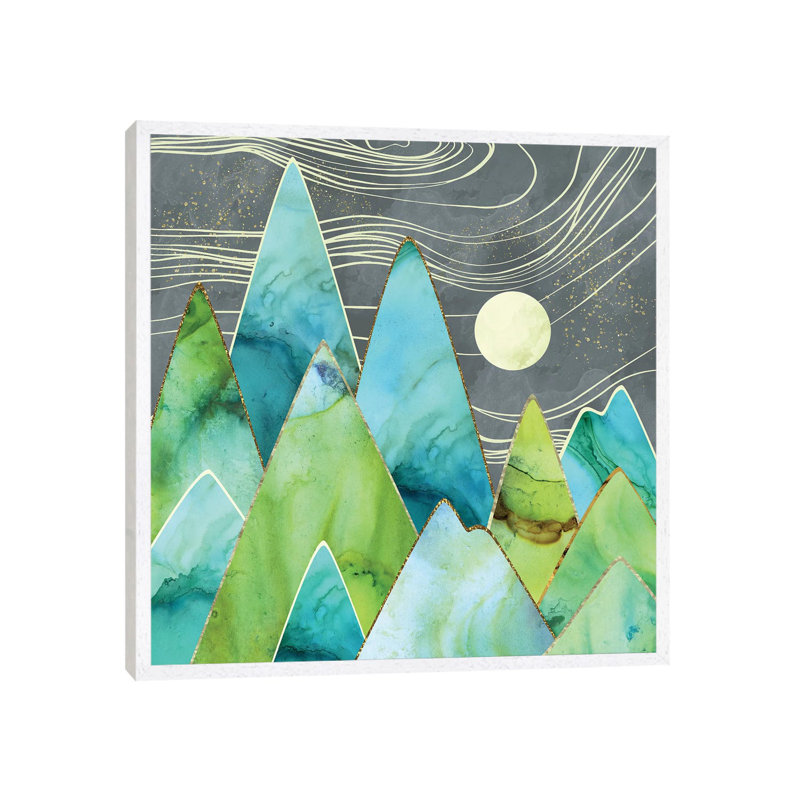 Moonlit Mountains - Print on Canvas, 93.98 cm H x 93.98 cm W, White Framed
