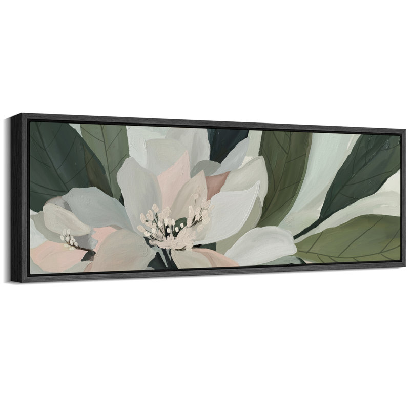 Abstract Sage Green Botanical Flower Art Mid Century Modern Boho Wall Art Horizontal Art Decor, 20" H x 60" W, Black