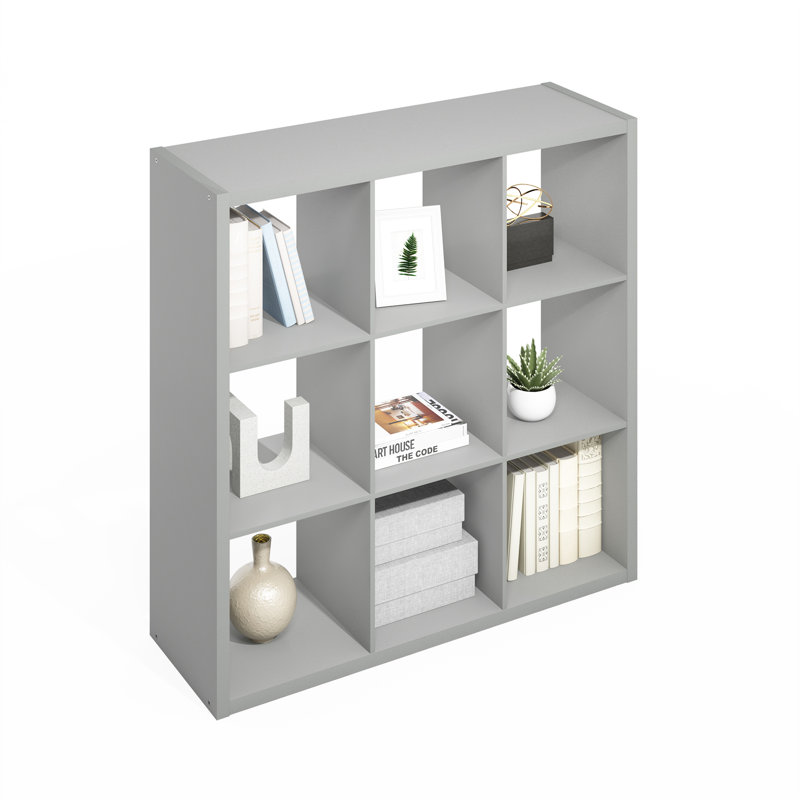 Organisateur de rangement Furinno simple à dos ouvert, tablette debout, 9 cubes, gris clair, Gris clair