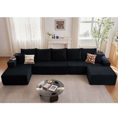 Boneless 166.9" Cloud Sectional Sofa With 1 Ottoman and 1 Left Chaise,Modern Minimalist Upholstered Couches, Comfort U Shaped Sofa For Living Room,Deep Seat Corner Couch,No Assembly Required