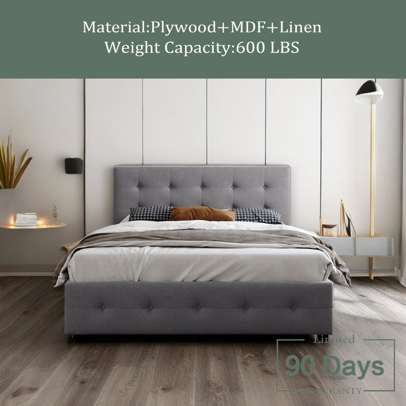 Lit plateforme avec rangement Bodwar, Gris clair