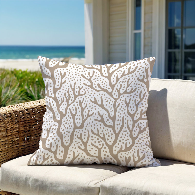 Barnon Abstract Outdoor Reversible Throw Pillow, Beige, 16"H x 16"W