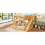 Grand lit mezzanine avec tête de lit tapissier et tablettes de rangement, avec échelle et glissade, naturel-129123685-129123684