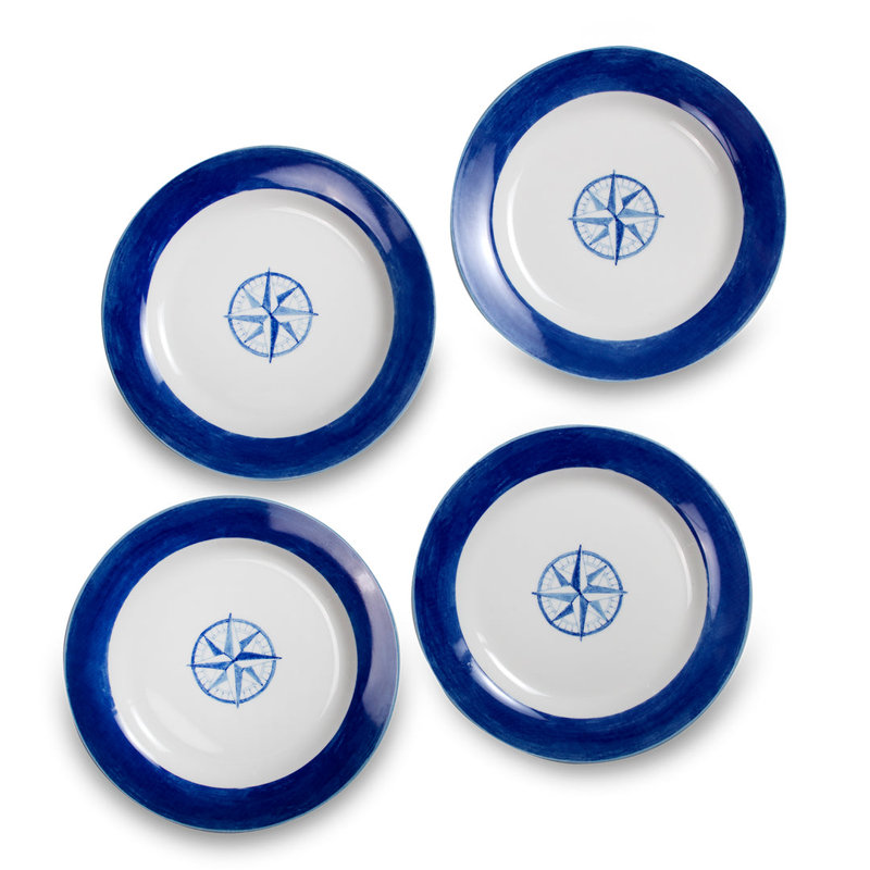 Nautical Blue and White Ceramic Dinner Plate Set, 10.8"
