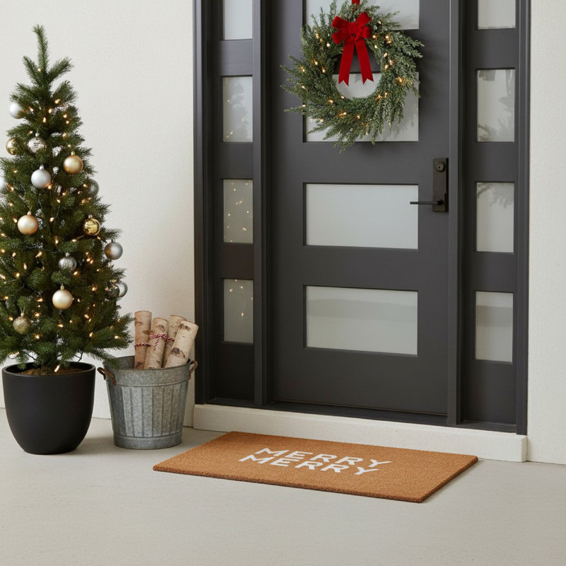 White Modern Merry Doormat 17" x 29", 17" W x 29" L, White