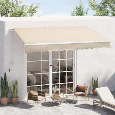 Auvent de patio blanc crème 12 pi x 8 pi Pare-soleil rétractable avec manivelle. 280G / M et eau - tissu. Cadre en aluminium pour terrasse, balcon, cour 8 pi, manivelle, tissu, patio, cour