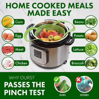 Silicone Steamer Basket for 8qt Instant Pot, Other Pressure Cookers, 100% Food Safe, BPA-Free, Dishwasher Safe Collapsible Vegetable Steamer Basket & Strainer, (Green)