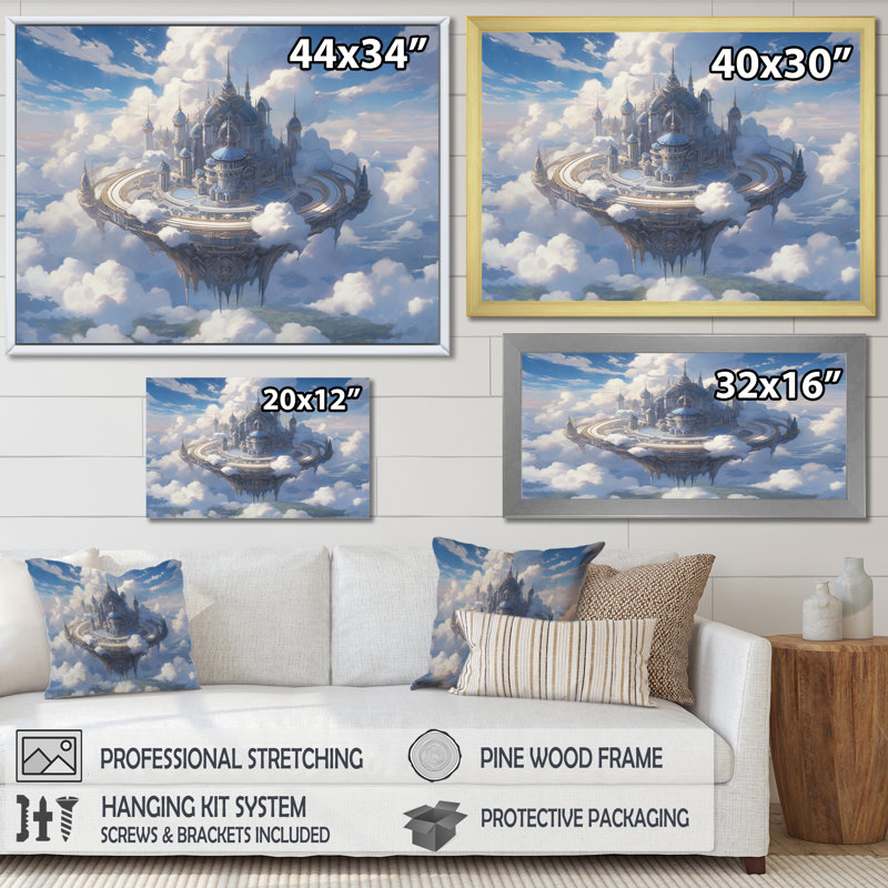 Château dans les nuages II sur toile, H 12 po x l 20 po x P 1 po, Cadre simple noir