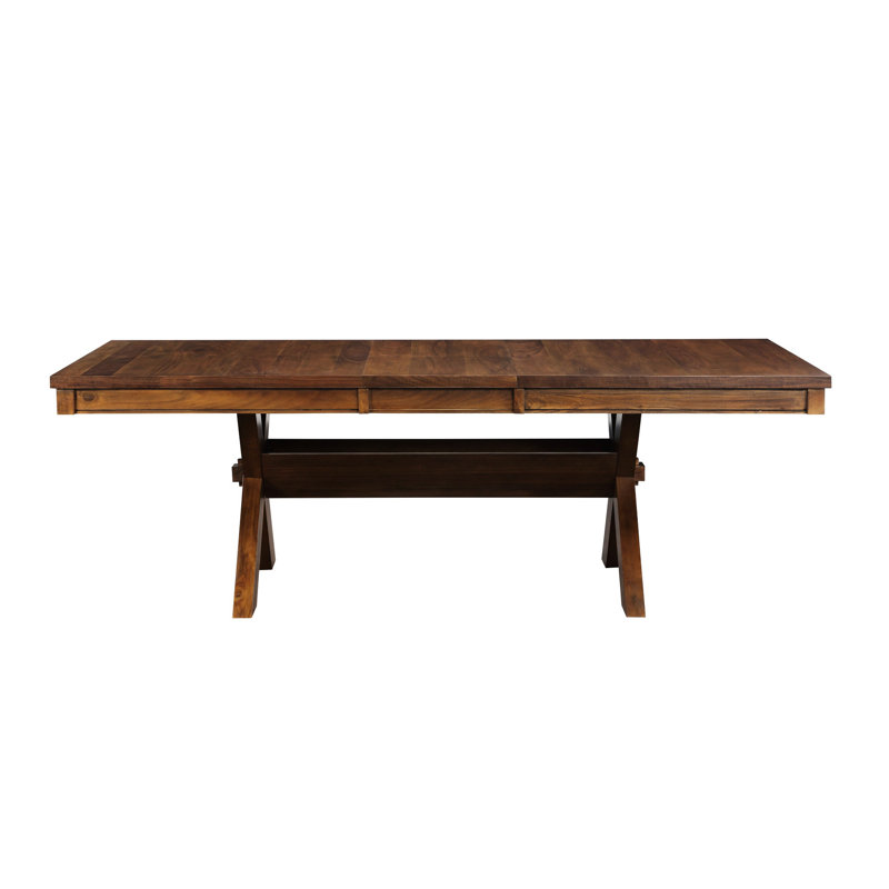 Table de salle à manger rectangulaire avec placage en noyer et support à tréteaux, piédestal de finition de siège