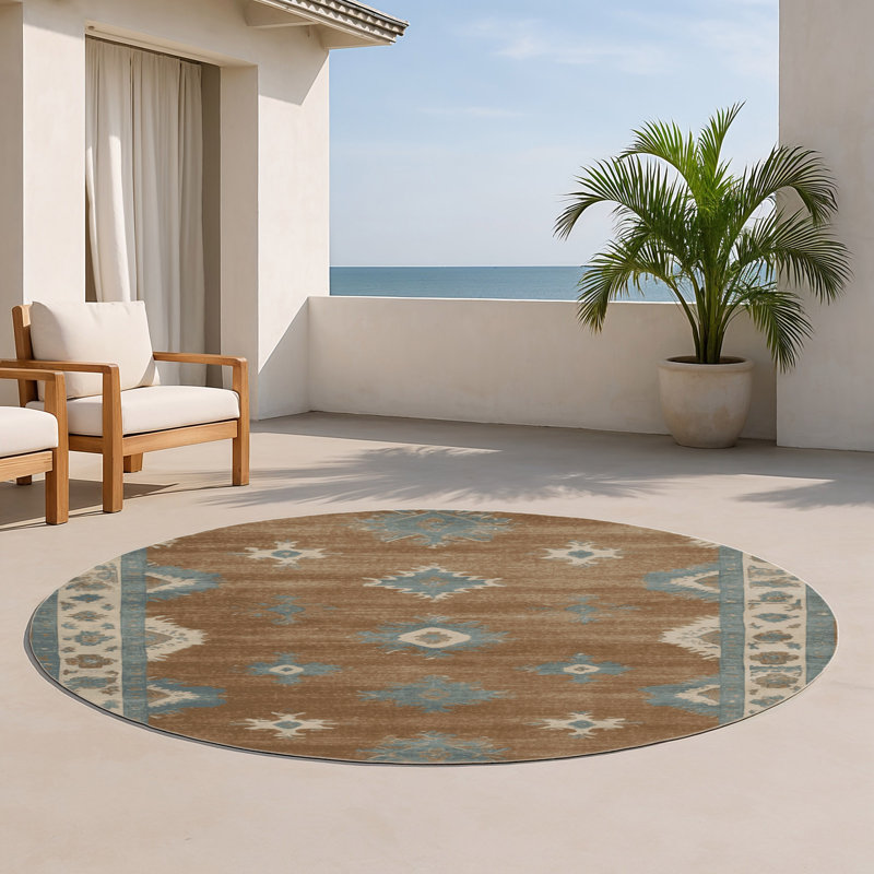 Overdyed Gray Indoor and Outdoor Area Rug, Round 5'