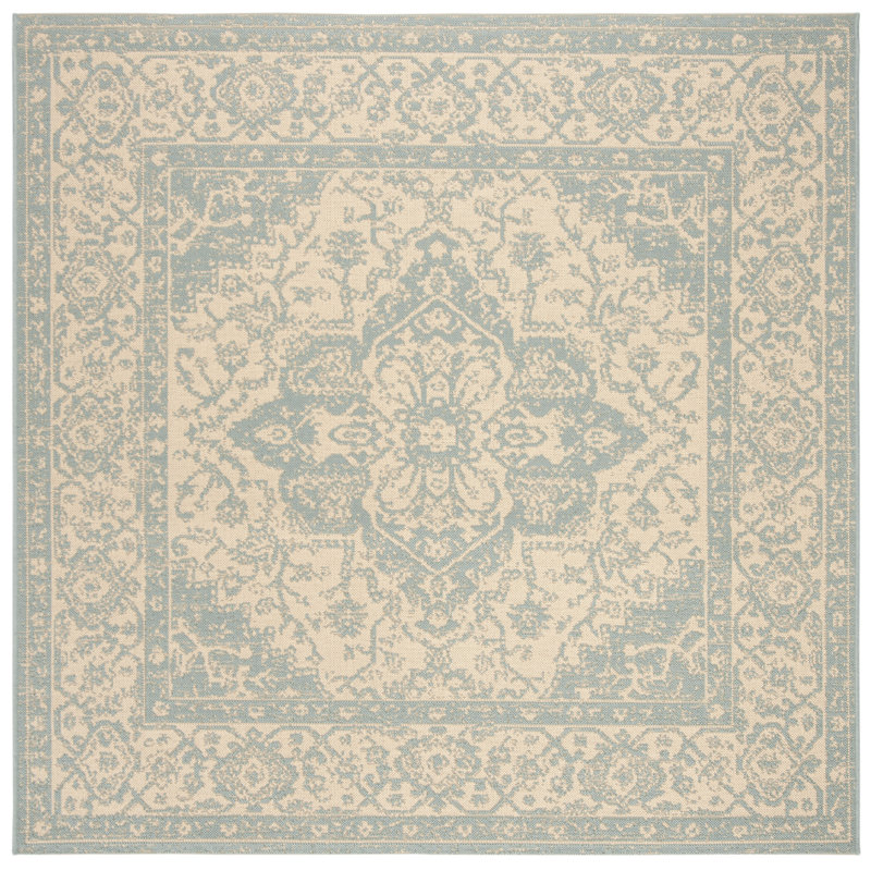 Tapis oriental crème / turquoise Danya, Carré 6 pi 7 po