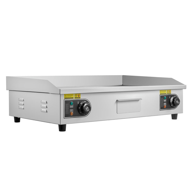Commercial Electric Griddle, 28.54 x 15.75 in, 2800W, 122-570°F Adjustable Temp Control, Stainless Steel Countertop Flat Top Grill with 2 Spatulas, 2 Brushes, and 4 Foot Pads, for Steak