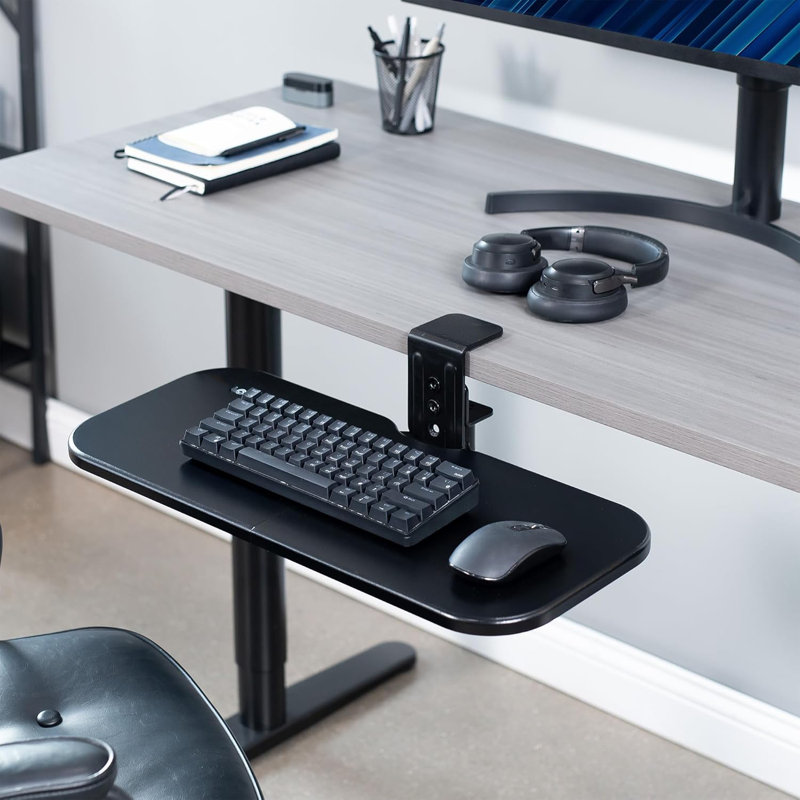 Plateau à clavier 22,8 po pivotant à 360 ° sous le bureau, support ergonomique pivotant pour clavier et souris standard