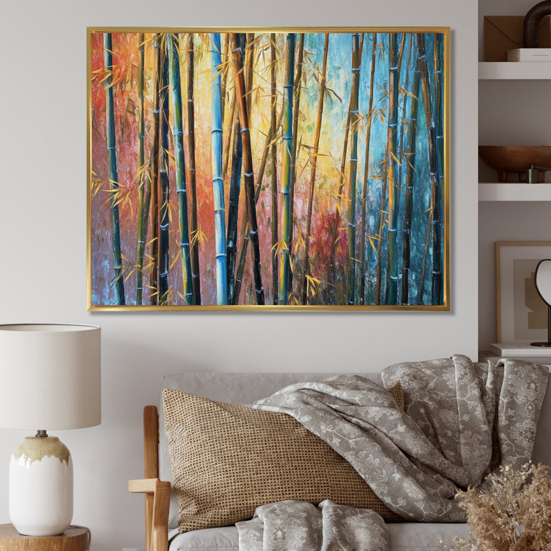 Impression sur toile Highcliffe Brown Floral Bamboo Oasis III, H 16 po x l 32 po x P 1 po, Cadre flottant doré