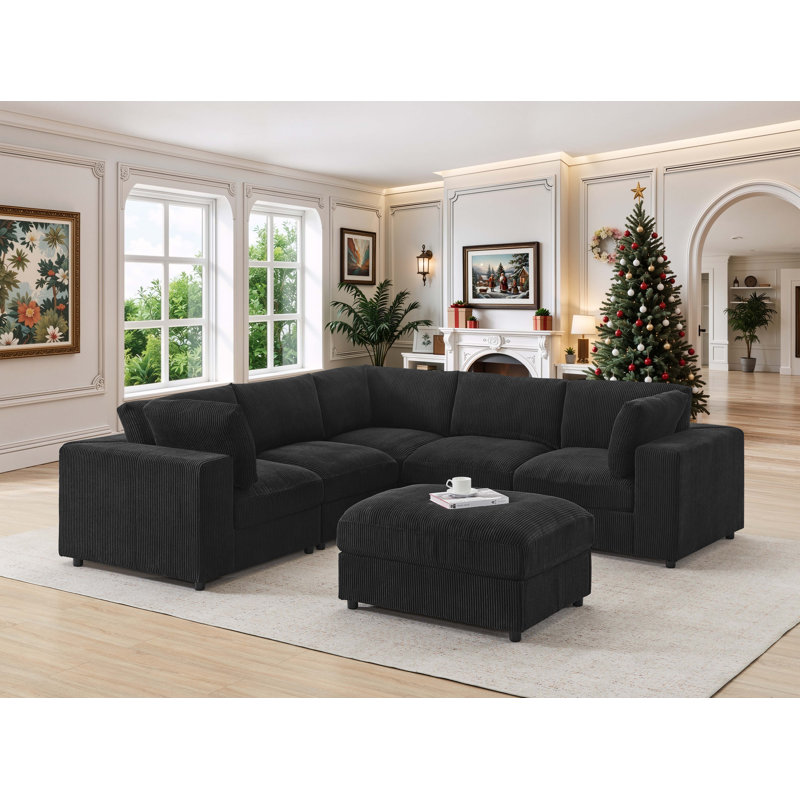 Canapé modulaire en velours côtelé Borbarrehampton, Black Corduroy