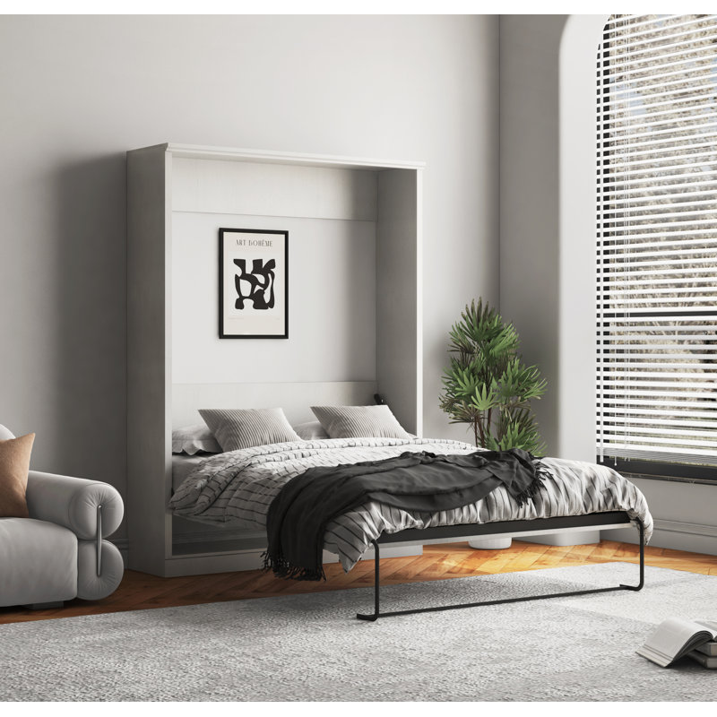 Lit escamotable de style rétro élégant, Blanc rustique, Grand