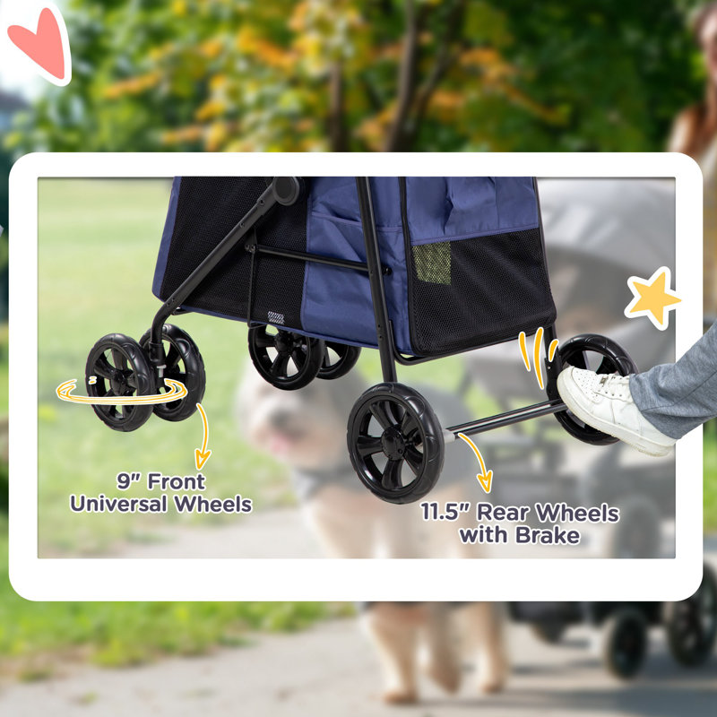 Foldable Pet Stroller, Blue/Black