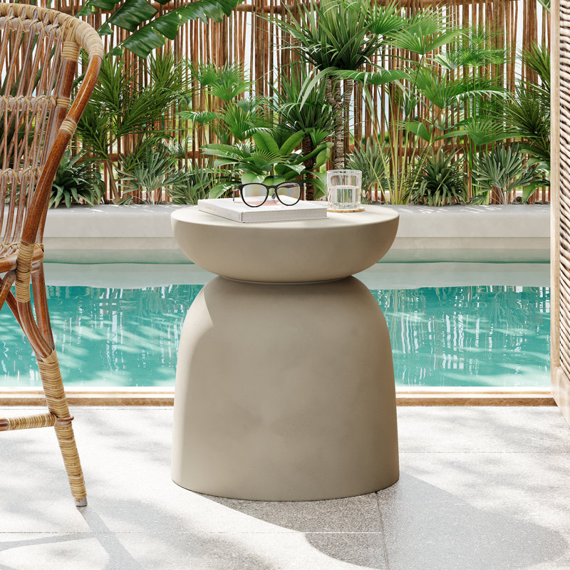 Table d'appoint ronde d'extérieur pour salon, style tambour, grise, en béton léger, 39,3 cm (l) x 39,3 cm (p) x 46,6 cm (h), sans montage, pour une utilisation intérieure, assemblage requis.