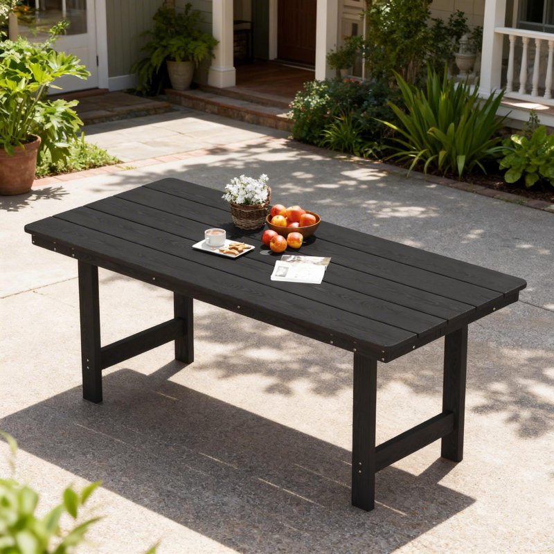 Table de salle à manger d'extérieur avec trou pour parasol, table rectangulaire en PEHD L 66,4 po x l 31,8 po