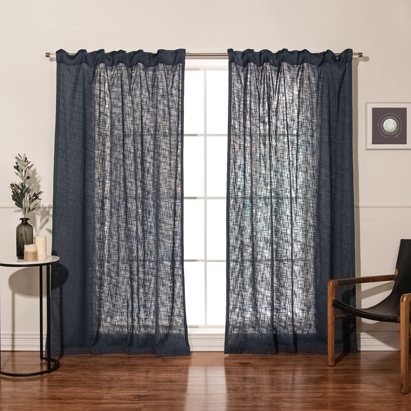Cotton Semi Sheer Curtain Panel Pair, 52" W x 108" L, Navy