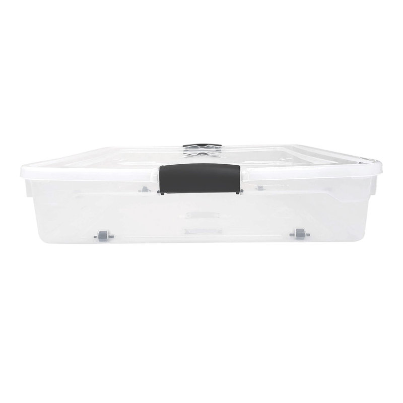 Homz Underbed Secure Latching Clear Plastic Storage Container, Clear/Black, 56 qts., 2
